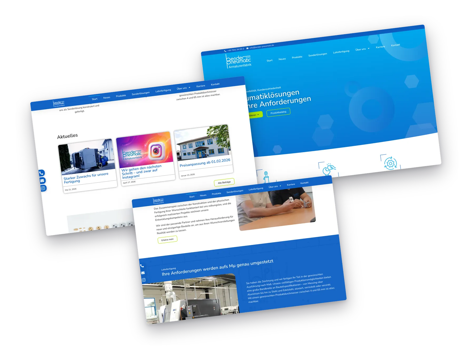 Screens der Website bender pneumatic